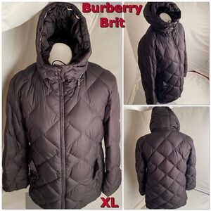 Burberry Brit black diamond quilted down coat with hood XL